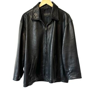Golden Bear Black Leather Jacket Mens Large Vintage Soft Bomber Distressed